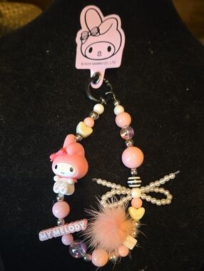 Sanrio My Melody Pink and White Beaded Charm Strap